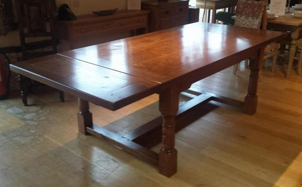 English Oak Framed Top Extending Refectory Dining Table Extended