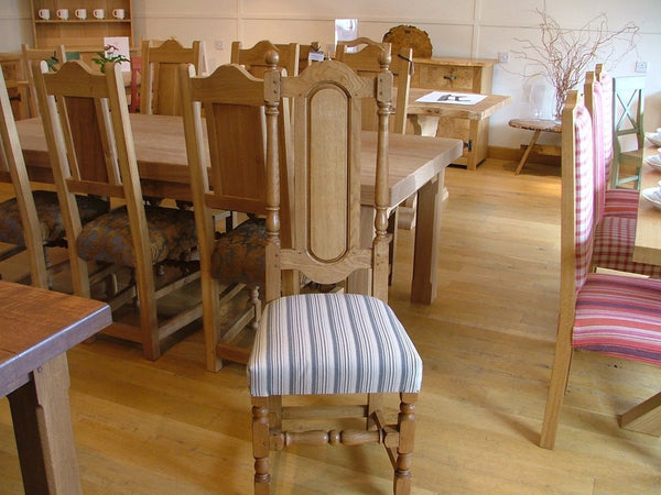 English Oak Panel Back Side Chair With Upholstered Seat