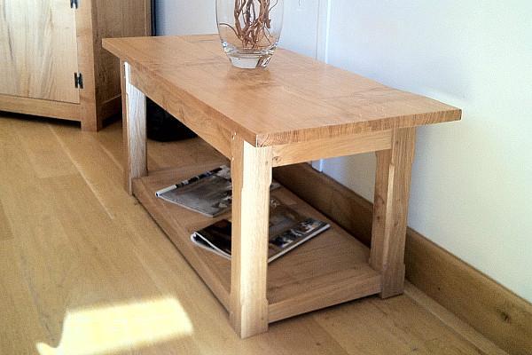 English Oak Planked Coffee Table With Square Chamfered Legs showroom