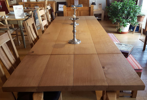 Sussex - English Oak Extending Boarded Refectory Dining Table