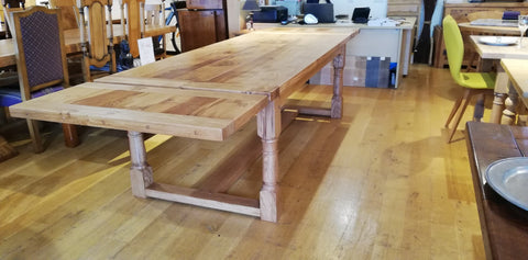 Extending oak refectory dining table