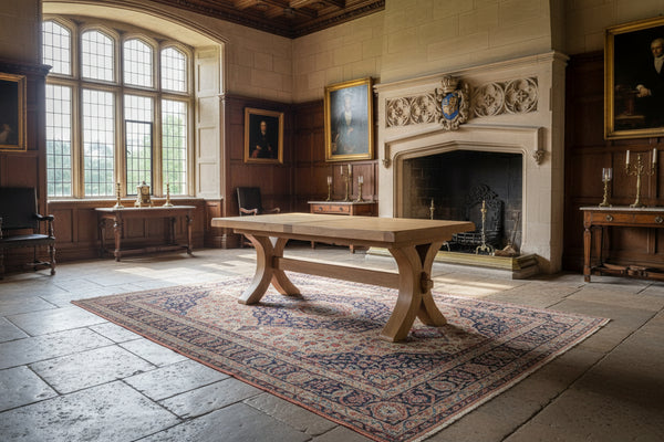 Moselle extending oak dining table in a grand country house dining room setting