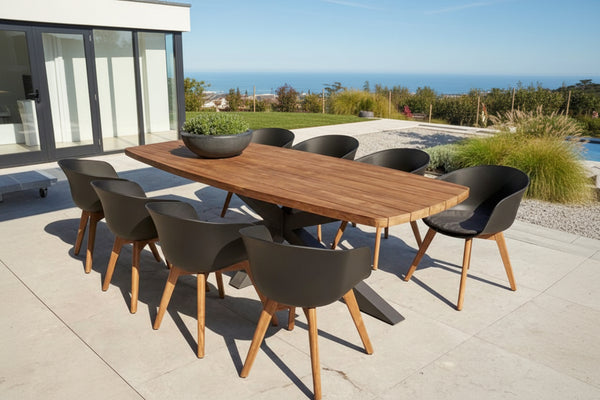 Handmade Tenterden Curved Oak & Steel Outdoor Dining Table