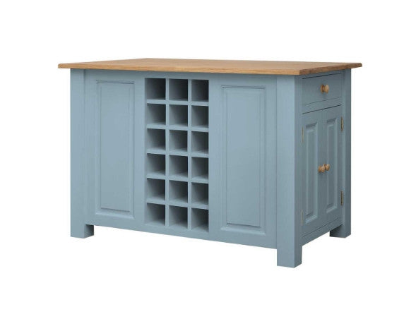 Blue Painted Kitchen Island With Oak Top