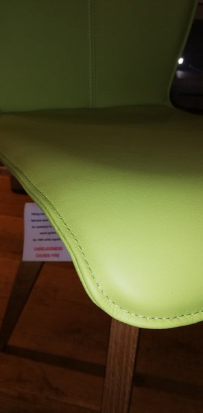 Leather Quadpod Dining Chairs set close up lime