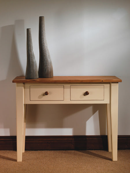 Painted pine console table with oak top
