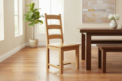 Oak Ladderback side chairs with wooden seat