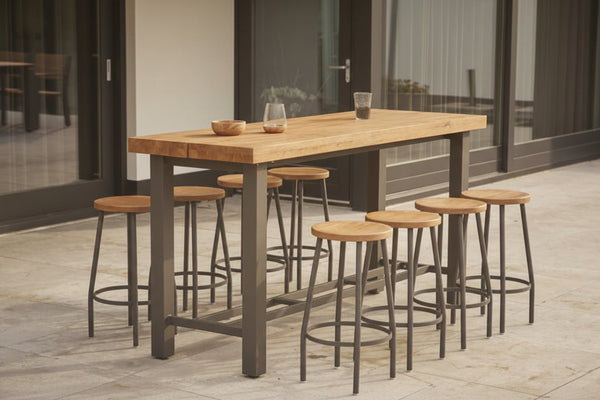 Contemporary designed outdoor high bar  table in teak and aluminium