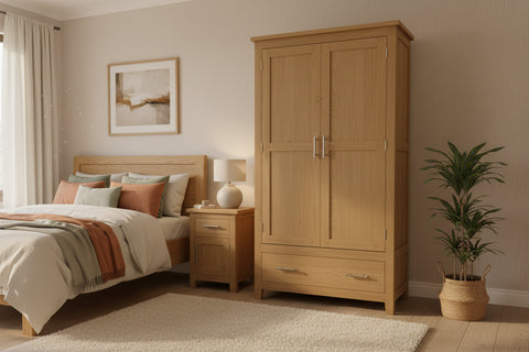 One drawer handmade solid oak double wardrobe