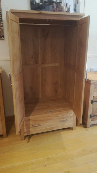 One drawer handmade solid oak double wardrobe