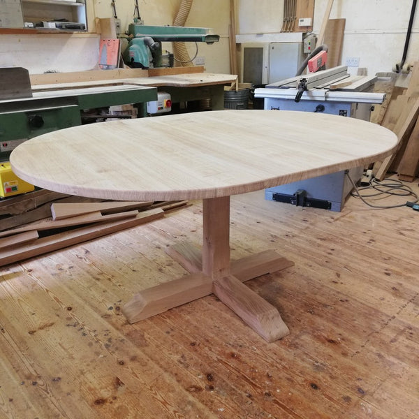 Round Pillar oak dining table extended