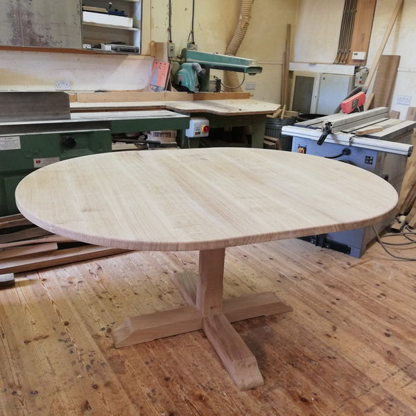 Pillar oak dining table extended