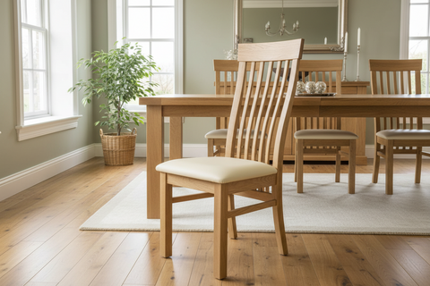 Sedlescombe oak side chair cream seat faux leather