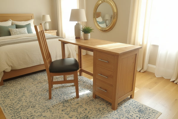 Single Pedestal Oak Dressing Table showroom 
