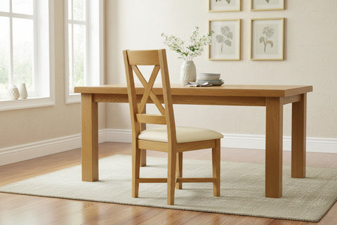 Crossback side chair with faux leather seat cream