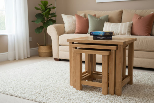 Nest of 3 x solid oak tables