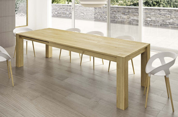 Contemporary solid oak extending dining table
