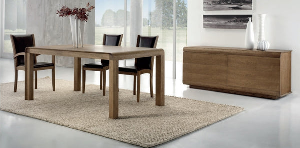 Contemporary solid oak extending table with curved edges