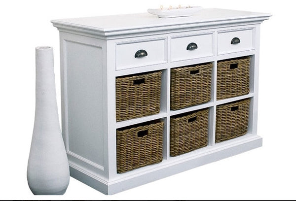 Whitstable Painted - Sideboard With 6 Rattan Baskets