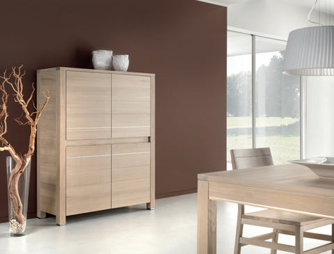 Tall 4 Door Oak Sideboard with 2 doors to the top and 2 to the bottom