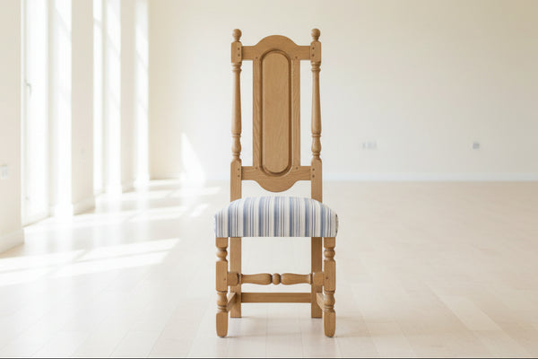 English Oak Panel Back Side Chair With Upholstered Seat