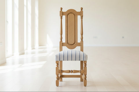 English Oak Panel Back Side Chair With Upholstered Seat