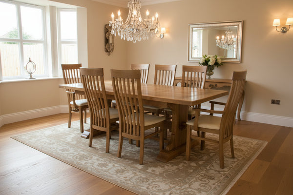 Sedlescombe oak side chair cream seat leather dining set