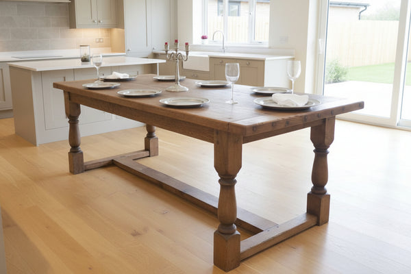 Traditional oak refectory dining table painted kitchen setting